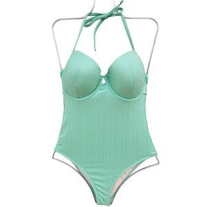 Shade & Shore Womens One Piece Swimsuit Green Cut Out Sweetheart Neck 34C